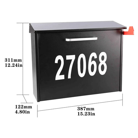 Wall Mount Locking Mailbox With Code Lock Black Large Capacity Digital Password Lock House Numbers Waterproof Iron Vertical Drop Outdoor Package Delivery Box with measurements and house number
