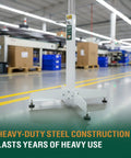 Adjustable Bench Grinder Stand Pedestal With Pre Drilled Mounting Platform Height Flexible Rolling Shop Cart Roll It Anywhere Built Tough Foundation Dial In Your Position Zero Fuss Workshop Rig, close-up of heavy-duty steel base in workshop setting.