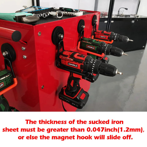 Magnetic Power Tool Organizer For Garage And Workshop Tough As Nails Heavy Duty 2 Pack Rubber Coated Magnetic Hooks holding drills