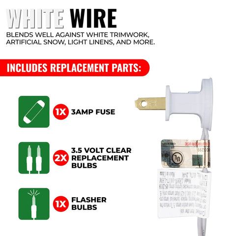 White wire with replacement parts for Clear Christmas String Lights On White Wire Cord, 35 Clear Lights, Indoor Use Only