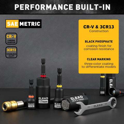 Heavy Duty 58 Piece Magnetic Impact Nut Driver Set With Metric And SAE Mini Wrench Set, Impact Socket Adapter, 3 Pound Magnetic Pickup Tool, Wing Nut Driver, Universal Socket, And One Quarter Inch Quick Change Bit Extension