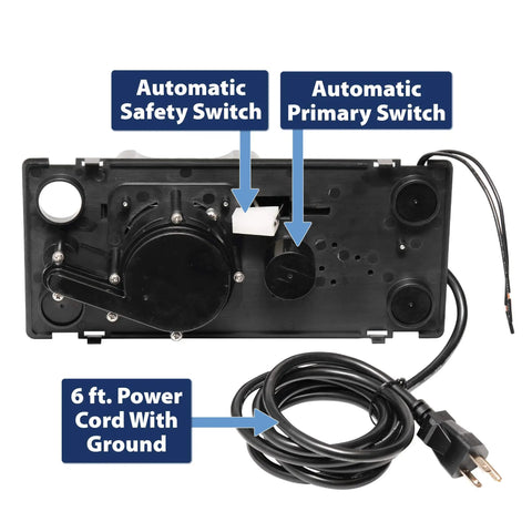 Automatic Condensate Pump With Safety Switch For HVAC And Dehumidifier, showing safety switches and 6 ft power cord
