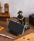 Knight Pen Holder Desk Organizer Resin With 2 Pens Funny Executive Stand Kings Guard Office Decor on wood desk with phone