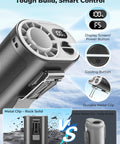 Waist Belt Clip Cooling Fan With Ice Cooling Instant Chill To 50F Practical Gifts For Mom And Dad On Fathers Day Travel Camping Essentials For Blue Collar Workers 12000 RPM Personal Cooling Gadget For Men And Women 2026 showing display screen, power and cooling buttons, metal clip, and comparison with plastic clip.