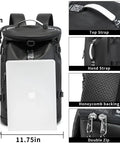 40L Waterproof Gym Duffle Bag With Convertible Design From Shoulder Bag To Cylinder Travel Case Lightweight Black Backpack detail showing top strap and double zip