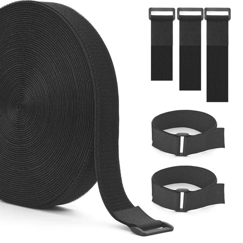 Heavy Duty 1.5 Inch By 20 Foot Cinch Straps Nylon With 25 Buckles Cut To Length Reusable Black Hook And Loop Cable Ties For Easy Storage And Cord Organizer Keeps Gear Secure On The Road