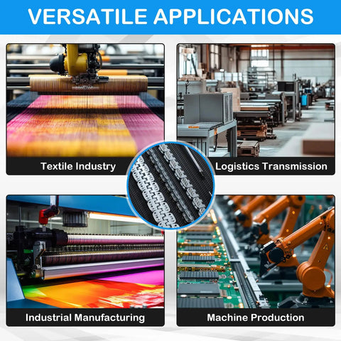 Image showing various applications of Heavy Duty Conveyor Belt Clipper Lacing Kit for textile, logistics, manufacturing, and production.