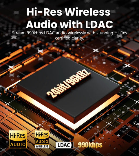 Close-up of a 24-bit/96kHz audio chip, showcasing Hi-Res Audio wireless capability for Hi Res Audio 2.0 Studio Monitors.