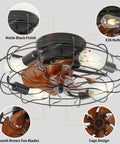 Small Mid Century Caged Ceiling Fan With Lights And Remote 20 Inch Cage Ceiling Fan With Light Matte Black and E26 Bulbs