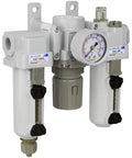 All-In-One Pneumatic Air Filter Regulator Lubricator Combo with Three-Eighths Inch NPT, Metal Bowl, Sight Glass, Manual Drain, Bracket, and Gauge