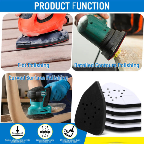 Five Pack Foam 12 Hole Sanding Pads For Black And Decker Mouse Sanders BDCMS20C And BDEMS600 Hook And Loop Triangular Detail Sander Pads With Anti Vibration Cushion Layer