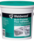 Plastic container of Multi Purpose Floor Adhesive for Indoor Projects, Heavy Duty Bond, 1-gallon size with waterproof formula.