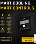 Heavy Duty Portable Evaporative Swamp Cooler With 50 Inch Fan Kicks Serious Heat In 6500 Sq Ft Garages showing smart control panel features.