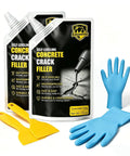 Rock Solid Self Leveling Concrete Crack Filler Two Pack with applicators, waterproof sealant for driveway and patio repairs.