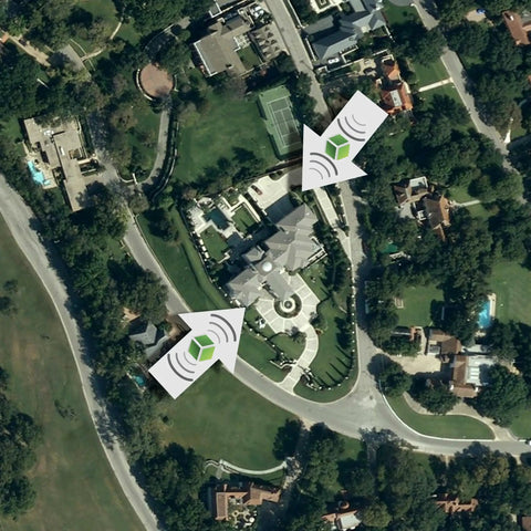 Aerial view of a residence using Roam Kit Wireless Sprinkler Remote Controller That Plays Nice With X-Core Pro-C PCC I-Core ACC Timers.