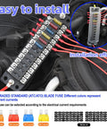 Hella Tough 12 Way ATC ATO Blade Fuse Block Panel With Splash Proof Cover And Integrated Negative Bus For Trucks Rv Marine Auto Electrical Upgrade Projects installed in vehicle with red wiring.
