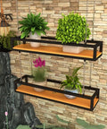Retro American Wrought Iron And Wood Floating Shelf Ceiling Rack For Hanging Plants And Wine, Dope Space Saver Overhead Storage