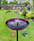 Outdoor 11 Inch Colorful Purple And Blue Metal Bird Bath Freestanding Garden Decor Hummingbird Flower Bowl Feeder in garden