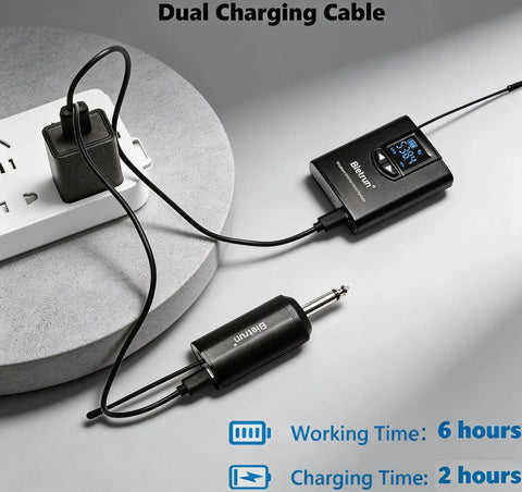 Dual charging cable for UHF Wireless Lavalier Microphone System With 165 Foot Range Rechargeable Transmitter And Receiver One Quarter Inch Output Perfect For iPhone DSLR Camera YouTube Recording And Live PA Speaker Setups