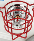 Slick Chrome Six Pack Fire Sprinkler Trim Rings For Ceilings showing a red protective cover with chrome sprinkler head.