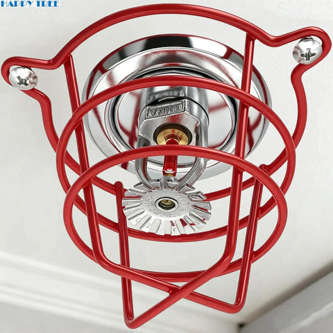 Slick Chrome Six Pack Fire Sprinkler Trim Rings For Ceilings showing a red protective cover with chrome sprinkler head.