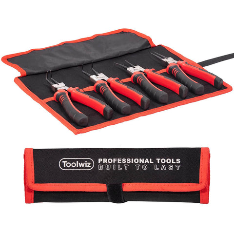4 Piece Snap Ring Pliers Set For Internal And External Retaining Rings, 7 Inch Heavy Duty Circlip Pliers With Storage Pouch