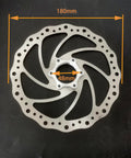 180mm Bicycle Disc Brake Rotor With Flange Adapter For Threaded Hubs Stainless Steel 2mm Thick Silver Finish shown flat