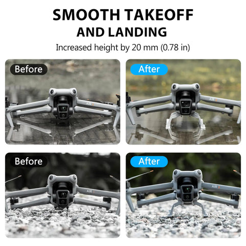 Landing Gear For DJI Air 3 And Air 3S, Foldable Extended Quick Release Drone Protector before and after installation
