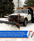Truck with snow plow using Snow Plow Stand Lock Pin Kit 67844 Compatible With Ultra Mount HTS Midweight Pro Plow Series With Handles