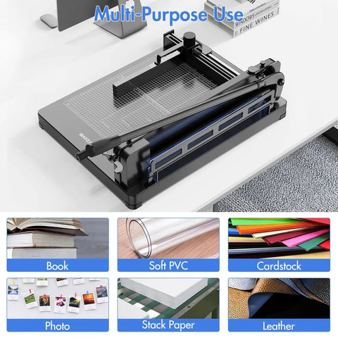 Workhorse 12 Inch Paper Cutter With 400 Sheet Capacity Solid Steel Guillotine Trimmer For No Sweat A4 Paper Leather And Fabric Cuts In Home Or Office Workspaces Black
