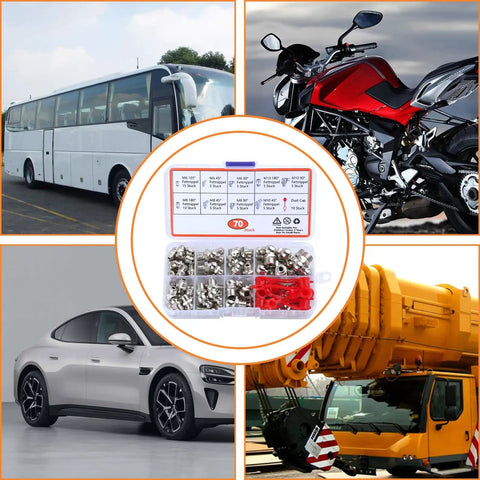 70 Pcs Metric Hydraulic Grease Fittings Kit M6 M8 M10 for vehicle and industrial machinery lubrication