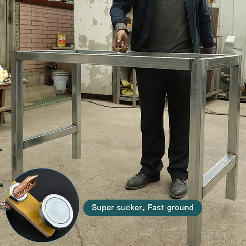 Two Piece Magnetic Welding Clamp Set With Big Suction Cups For Quick Grounding And Stable Holds in use on metal frame