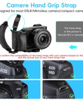 Universal Camera Hand Grip Strap For Canon EOS R8 R10 R7 R5 R6 And Rebel Series on mirrorless camera with dimensions.