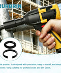 Badass 3/8 Inch Impact Socket Retaining Ring And O Ring Kit With Anvil Pry Lever for electric wrench in use on metal pipe.