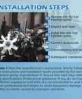 Installation steps for fuel injection pump on machinery with technician, showcasing parts and process.