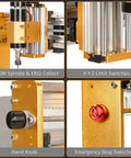 Close view of Ultra CNC Router Machine With 500W Spindle, limit switches, hand knob, and emergency stop button details.