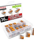 Lever Nut Wire Connector Kit 36-Piece No Fuss Compact Splice Assortment For Solid Stranded And Flexible Copper Wire 24-12 AWG