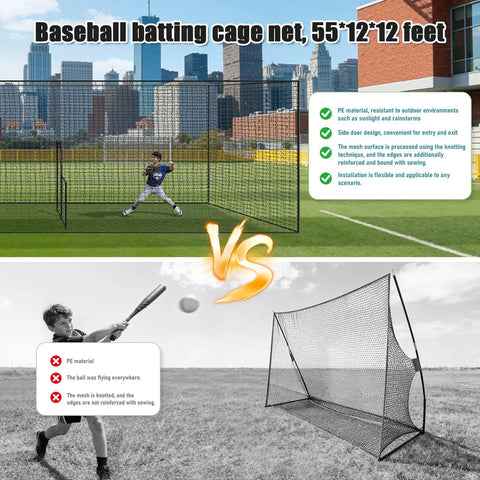 Backyard Batting Cage Net 55 Feet for Baseball and Softball Enclosed Training in Outdoor Field, heavy-duty, weather-resistant