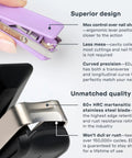 Pro-Grade Fingernail Cutter With Sharp Stainless Steel Blade, Ergonomic Handle, Rust-Resistant Nail Clipper, Lilac Finish close-up