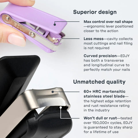 Pro-Grade Fingernail Cutter With Sharp Stainless Steel Blade, Ergonomic Handle, Rust-Resistant Nail Clipper, Lilac Finish close-up