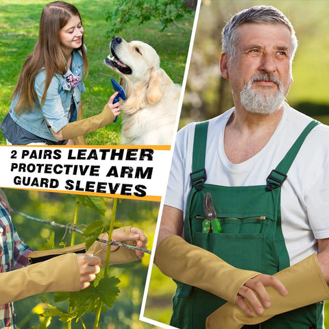 Premium Genuine Cowhide Leather Arm Guards Two Pair Pack Welding Work Sleeves Cut Resistant Construction Site Protector Scratch And Burn Shield For Crew Large