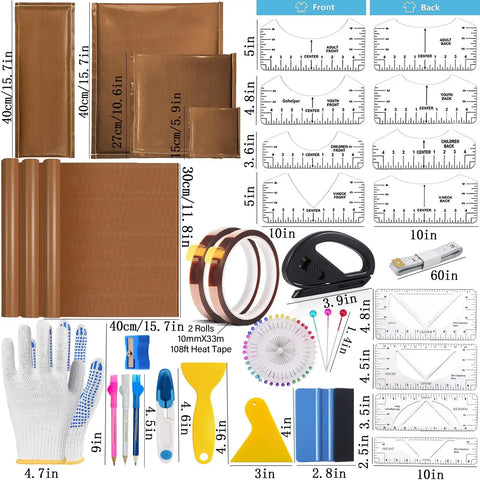 Heat Press Pillow Bundle Tools Kit With 4 Transfer Pillows, T Shirt Rulers, Gloves, Teflon Sheets, Tape, Sublimation Accessories