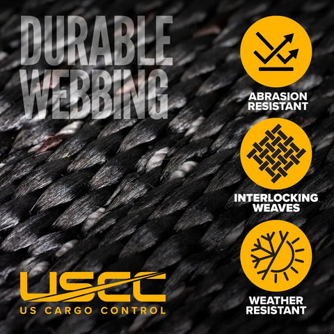 Durable webbing material of Beefy Stainless Steel Ratchet Straps With Carabiner Hooks 1 Inch By 10 Feet 4 Pack 500 Lbs Working Load