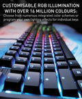 Close-up of Badass Wired Gaming Keyboard Featuring Rock Solid Aluminum Chassis And Ultra Smooth Mx2A Brown Switches with RGB illumination.