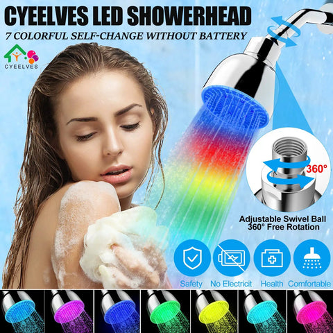 Color Changing Rainfall Shower Head With Seven Color LED Lights, Water Powered Auto Color Shift, High Pressure Quiet Adjustable Showerhead For A Spa Vibe Bathroom Upgrade, Kid And Adult Friendly, Energy Efficient Bath Accessory