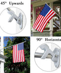 Heavy Duty Aluminum Flag Pole Holder For Outdoor Walls Rustproof Wall Mount Bracket installed on house with flag, dual angle settings