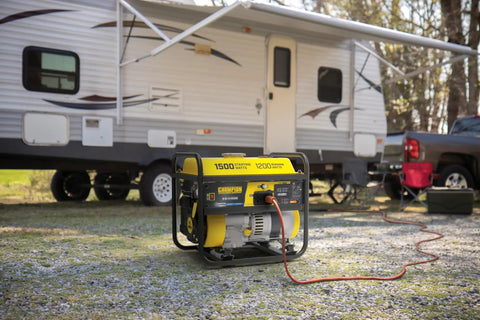 Portable 1500 Watt Generator With 120V 20A Outlet Delivers Up To 10 Hours Run Time At 65 dBA Noise in outdoor camping setup