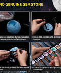 Guide steps for Space Gem Excavation Kit For Kids With Real Gemstones, Solar System STEM Toy For Ages 6 And Up, using tools