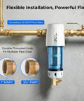 Reusable Spin Down Sediment Water Filter 100 Micron With Built In Housing Scraper, 360 Degree Rotatable Head, installed in pipes