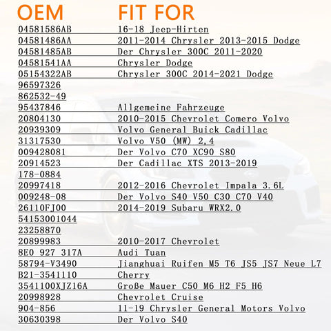 Brake booster vacuum pump compatibility chart with OEM numbers and GM models (Cadillac, Chevrolet, Pontiac, Saturn).